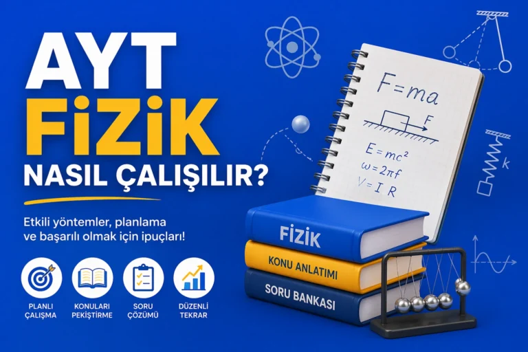 AYT fizikle ilgili kitapları ve notları gösteriyor.
